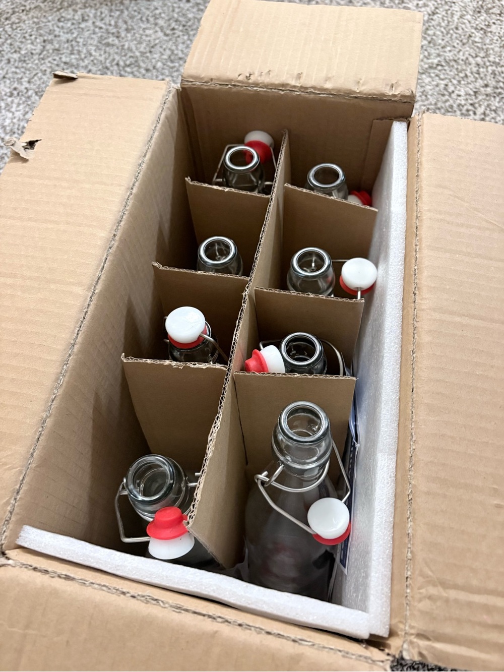 Glass Swing-Top Bottle Set in Clear with Red Accents - Home Office